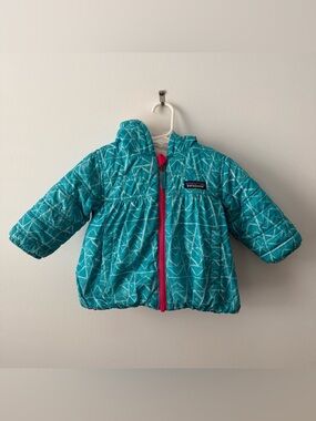 Patagonia Jacket Girls 2T Reversible Puffer Hoodie Sherpa Full Zip Blue Pink
